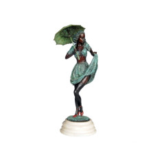 Weibliche Figur Bronze Skulptur Umberlla Lady Home Decor Messing Statue TPE-556